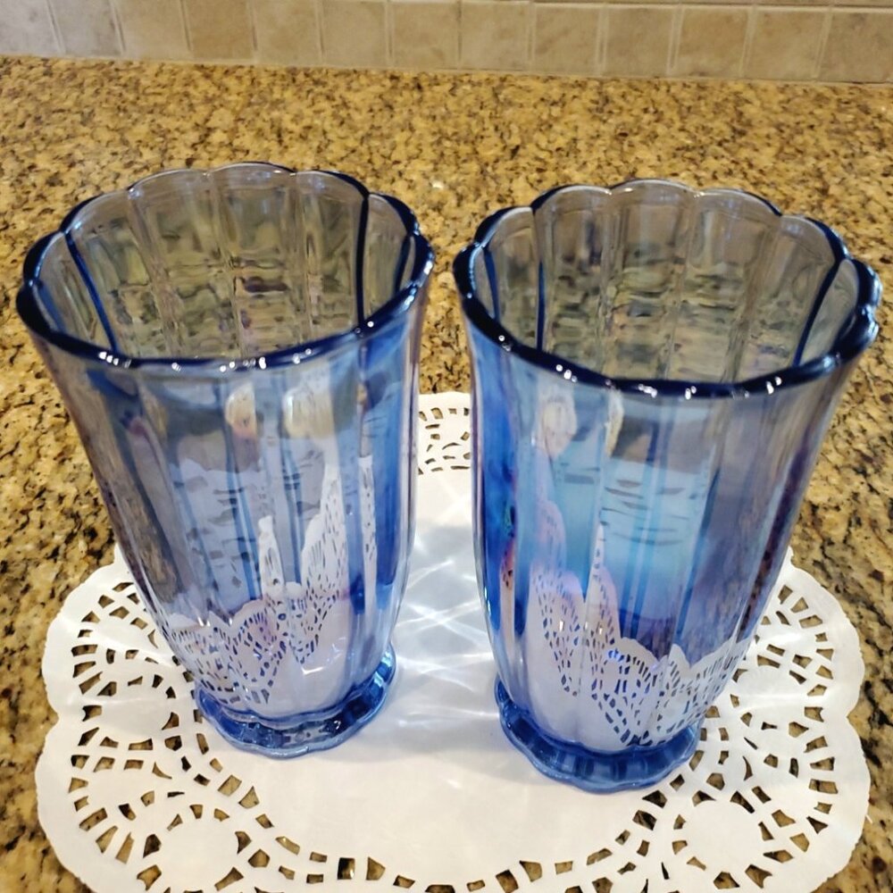 Lot of 2 Pioneer Woman Blue Luster Iridescent Pearlized Glass Tumbler 15 oz  NEW